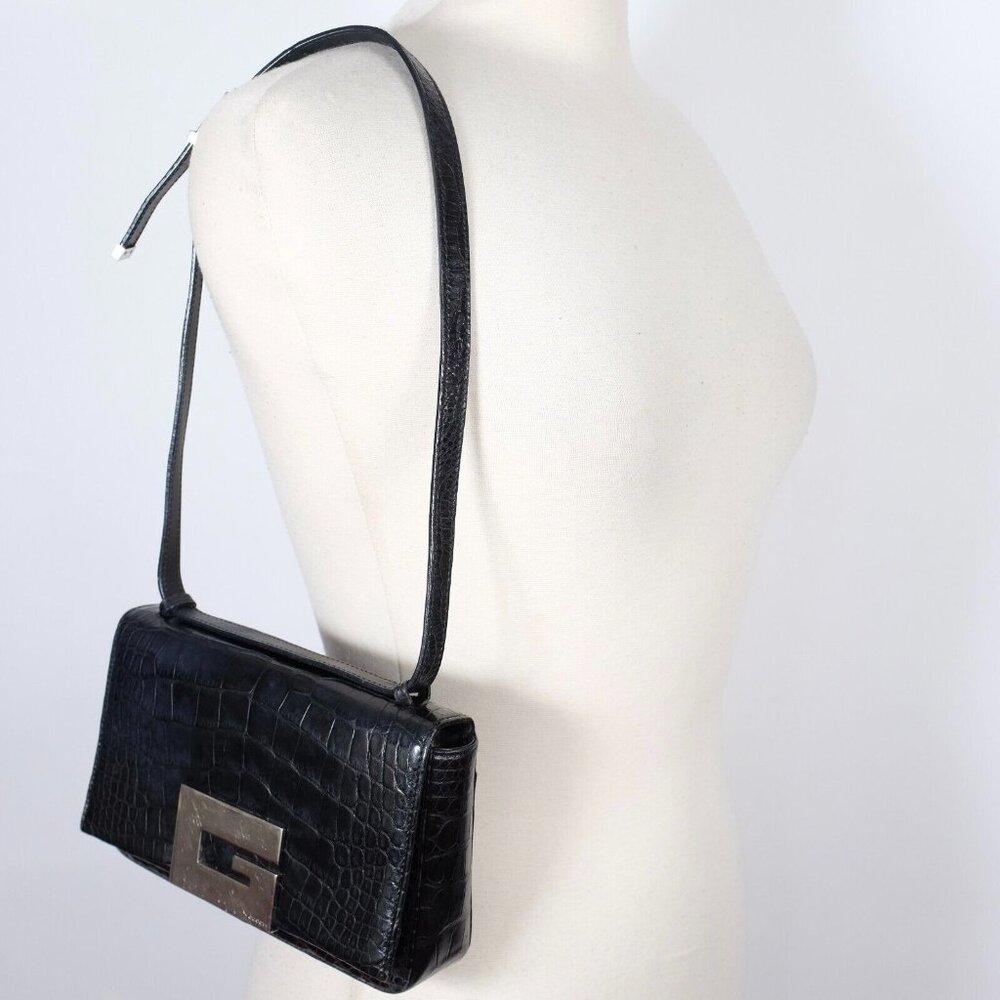 Y2K Gucci by Tom Ford 1998 bag alligator crocodile silver G logo black handbag - Picture 4 of 15